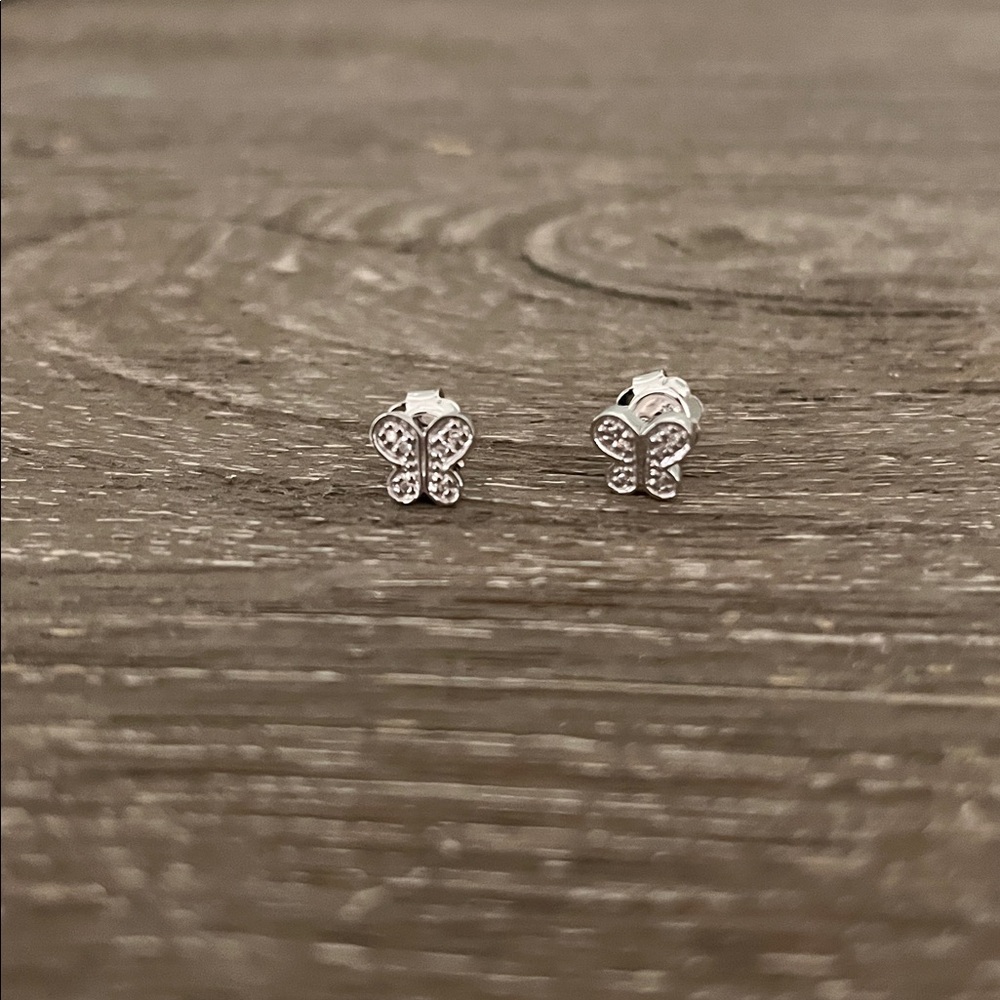 .05 CTW NATURAL DIAMOND Sterling Silver Butterfly Earrings | new - never worn